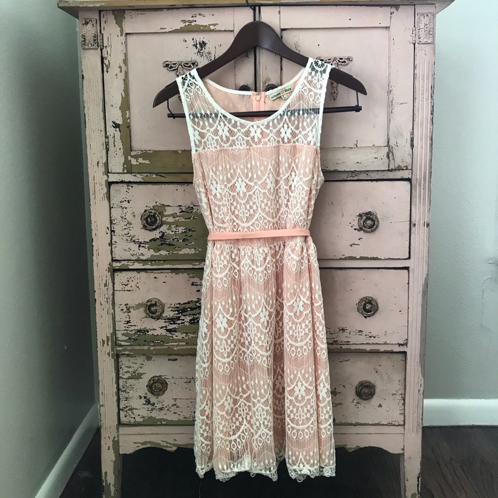 Pink and white lace dress